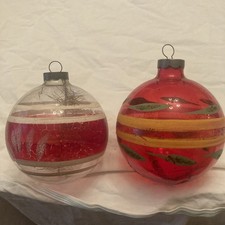 Vintage Lg.Shiny Brite Unsilvered Striped PaintedGlass Ball Christmas Ornaments picture