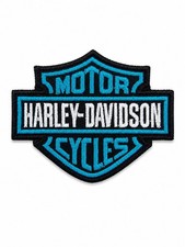 Embroidered Iron On Sew Patch Harley-Davidson Black & Teal 2.5x3 Inches picture