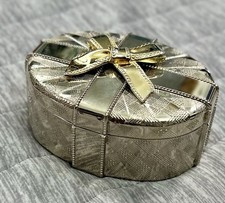 Vintage Goldfinger Silver Plated Brass Bow Trinket Box Plaid Vanity Decor picture