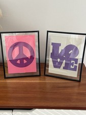VTG 1970 Pop Art Stationary KaKaMaMie Co Framed Love Peace Sign Prints Set Of 2 picture