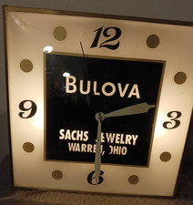 Vintage BULOVA Wall Clock Light Up Amber from Ohio Jewelry Store 1930's-Works picture