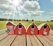 Fireside Christmas Red Metal Barns & Red House Tabletop Decor NEW Lot of 4 picture