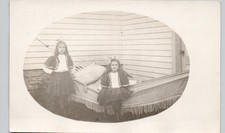 GIRLS IN HAMMOCK & ETHNIC COSTUME c1910 postcard portrait real photo rppc family picture