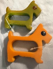 Vintage Bakelite Scotty Dog Pins Set of 2, Green & Orange Dog Shape Pins picture