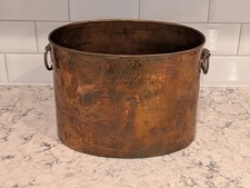 VTG LARGE 19TH CENTURY HAND HAMMERED OVAL COPPER POT DOVETAILED SEAM & HANDLES picture