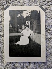 Vintage Early 1920s Woman Sitting In The Grass Photograph picture
