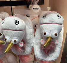 Universal Studios Despicable Me Fluffy Unicorn Plush Slippers Shoes Size M picture