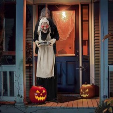 Scary Halloween Animatronic Sound-Activated 5ft tall Granny Witch w/candy dish picture