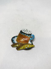 5g 925 STERLING SILVER ENAMEL PIN BEER BREAD CHEESE HANDMADE ARTISAN BROOCH picture