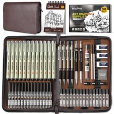 Nicpro 58 PCS Art Drawing 0.3mm 0.5mm 0.7mm 0.9mm 2.0mm, Black+Cowhide picture