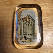 Antique Glass Paperweight Masonic Temple Chicago Illinois Glass Building picture