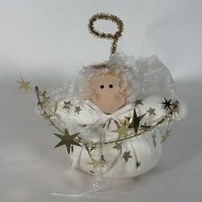 Christmas Angel Doll Shelf Sitter White Gold Stars Halo Holiday Decoration picture
