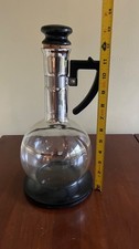 Vintage Mid Century Inland Glass Carafe Decanter Bakelite Handle Platinum Trim picture