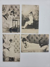 Four elegant antique postcards featuring a young lady.   1900 Tsarist Russia picture