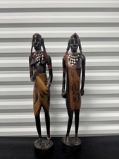 Lot of 2 Vintage African Zulu Tribal Woman Statues 23 Inch– Hand Carved Wood picture