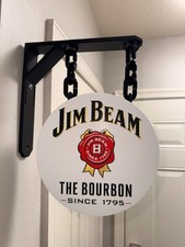 Jim Beam Bourbon 9” Double-Sided Hanging Pub Sign with Wall Mount Bracket picture