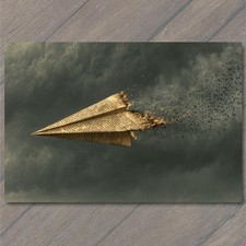 POSTCARD Burning Paper Airplane Letters Flying Dark Surreal Smoke Fantasy picture