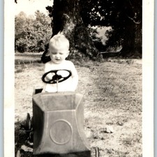 c1930s Cute Toddler Child Vintage Pedal Car Toy Auto Snapshot Photo Backyard Vtg picture