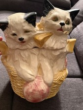 Vintage McCoy Pottery Cookie Jar Kittens In Yarn Basket picture