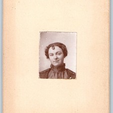 c1900s Young Woman Hair Curl Spit Kiss Photo Card Fashion High Collar Cute picture