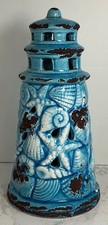Lighthouse Blue Ceramic w/ Battery Light Distressed Coastal Nautical Beach picture