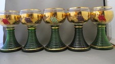 LOT 5 VINTAGE GERMAN ROEMER WINE GOBLETS GREEN STEM W/RHINESTONE GRAPES *READ* picture
