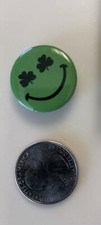 Three Leaf Clover Green Smiley Face Pinback SameDayHandling &USPS picture