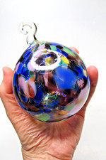 Vintage Blown Art Glass Blue Green Mosaic Jumbo BALL Christmas Ornament Italy picture