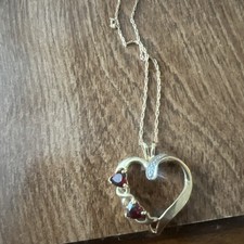 Garnet Diamond Heart Necklace Sterling 10K Gold Box picture