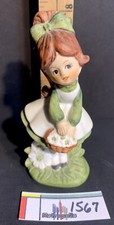 Napcoware Girl Green Dress Flower Basket Ceramic Figurine Vintage picture