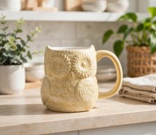 NWOT Great Gatherings 3D Owl Coffee Mug 16oz Beige Embossed Glazed - MINT picture