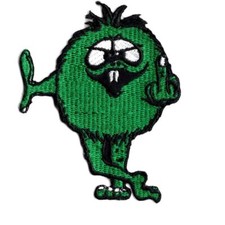 Retro Novelty Embroidered Patch Green Middle Finger Monster picture