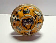 Vtg 1940s Kirchhof Halloween Noisemaker Black cat, Witches, Bats Wood Handle picture