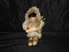 Vtg Alaska Native Yupik Eskimo Doll Man Holding Birch Mark Basket picture