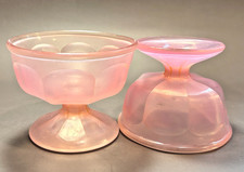 Pair VTG Pink Satin Thumbprint Glass Pedestal Sherbet Dessert Cups picture