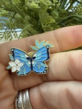 Blue Forget Me Not Enamel Butterfly Pin Badge Brooch  picture