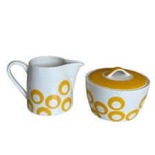 Mikasa Circle Chic Yellow Porcelain Creamer & Sugar Bowl w/ Lid MCM Scandinavia picture
