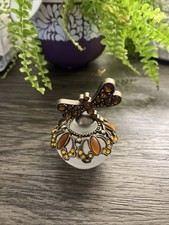 Vtg Pewter Amber Jeweled Frosted Glass Perfume Bottle w Dragonfly Boudoir Decor picture