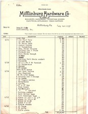 1937 Mifflinburg Hardware Co. vintage billhead picture