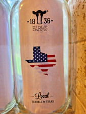 1836 Farms Glass Milk Bottle Texas Flag Design Patriotic Decor Terrell Texas picture