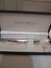 Mabie Todd & Co Chrome Ribbed Fountain Pen Translucent Orange Red Ink Window picture