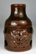 VINTAGE Stunning Vintage Redware Pie Vent | Brown Glaze with Raised Flowers picture