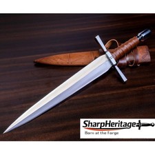Hand Forged Quillon Dagger, 15 Inch 5160 Carbon Steel Blade, Leather Wrapped  picture