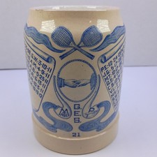 Antique 1914 Richmond VA Tennis Club Stoneware Mug Named Players Provenance 1908 picture