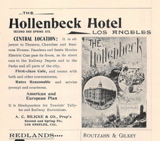 antique 1898 ad HOLLENBECK HOTEL Los Angeles - ARLINGTON HOTEL Santa Barbara CA picture
