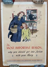 1942 Rare Original World War 2 Navy Recruitment Poster By Gilbert Bundy picture