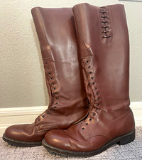 Vintage RCMP Mounted Police Leather Riding Boots High Brown Lace Up Canada picture
