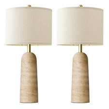 BOBOMOMO Modern Table Lamp Set of 2, Warm Beige Resin 27.25