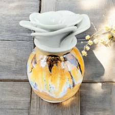 Vintage Studio Pottery Flower Shaped Bud Vase Drip Glaze Stoneware Signed Judy picture