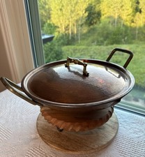 Antique Heavy Copper Round Pot with Lid Brass Handle Pour Spout 12” Rustic picture